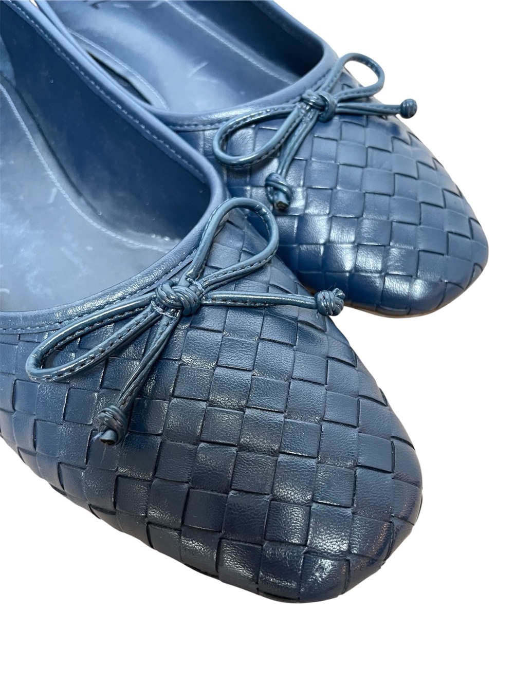 🆕 SCHUTZ Arissa Woven Leather Ballet Flats Size 9.5 Blue Nautical Preppy Casual